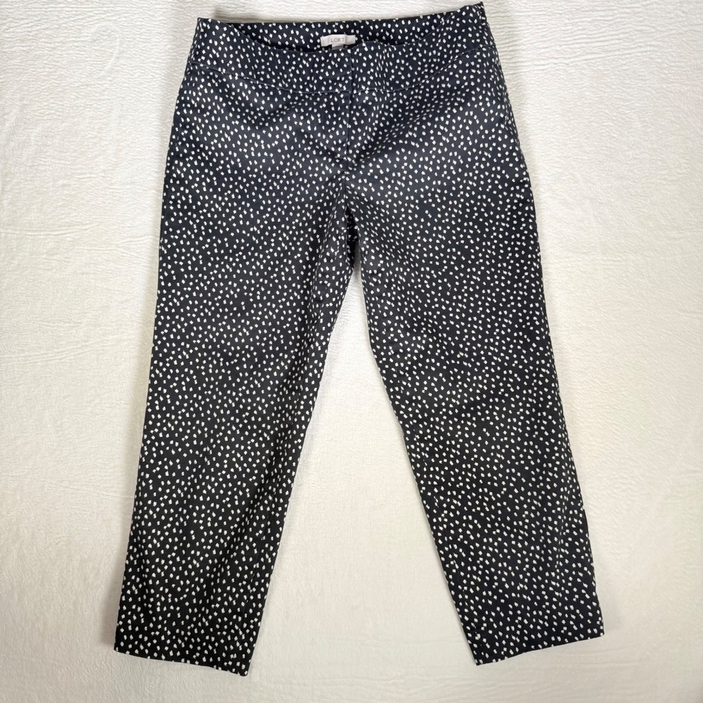 LOFT‎ Women's Black White Dot Print Straight Leg Ankle Pants Size 6